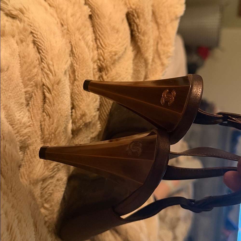 CHANEL Women's Dark Brown Slingback Heels